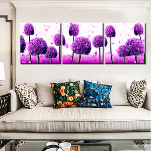 Modern 3 Modules Flower Posters and Print Wall Art Canvas Painting Royal Purple Allium Giganteum Wall Decoration For Living Room - SallyHomey Life's Beautiful