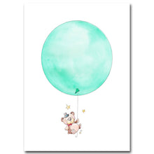 Load image into Gallery viewer, Watercolor Balloon Bear Elephant Cartoon Poster Print Minimalist Painting Wall Art canvas Picture Nordic Style Kids Decoration - SallyHomey Life&#39;s Beautiful