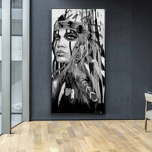 Watercolor Portrait Canvas Art Wall Pictures For Living Room Indian Woman Feathered Pride Painting Home Decor Printed Frameless - SallyHomey Life's Beautiful