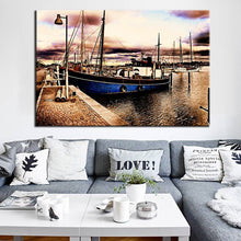 Load image into Gallery viewer, Landscape Posters and Prints Wall Art Canvas Painting Classic Abstract Boat in The Bay Pictures for Living Room Wall Home Decor - SallyHomey Life&#39;s Beautiful