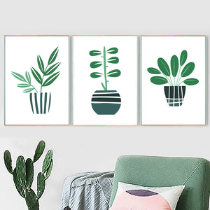 Cute Green Leaf Potted Plant Minimalism Wall Art Canvas Painting Nordic Posters And Prints Wall Pictures For Living Room Decor - SallyHomey Life's Beautiful