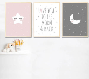 Cute Moon Star Baby Nursery Wall Art Canvas Posters Prints Cartoon Painting Nordic Kids Decoration Picture Baby Bedroom Decor - SallyHomey Life's Beautiful