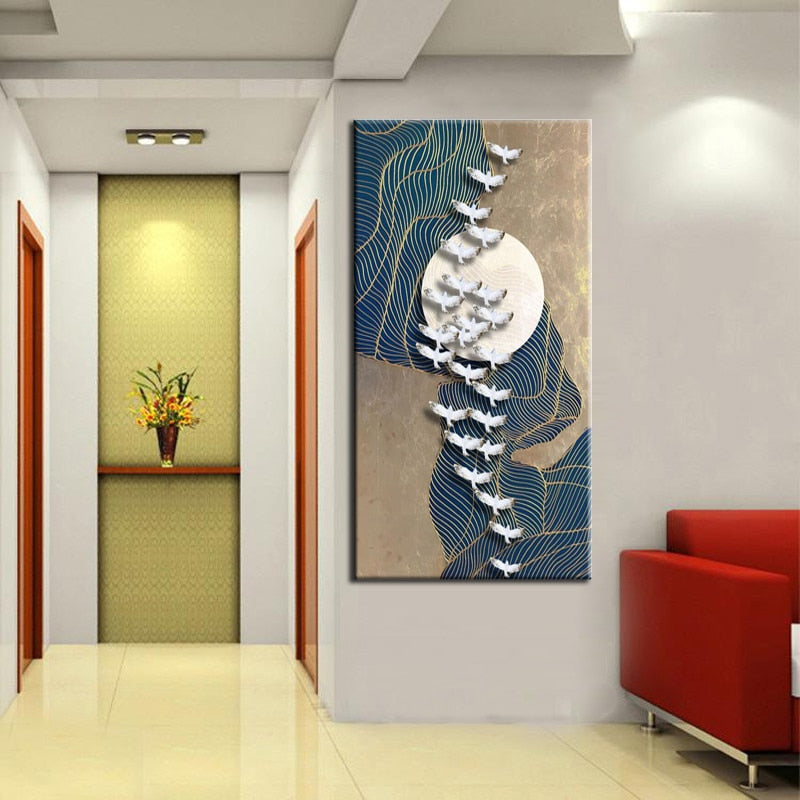 Modern Abstract Wall Decoration Canvas Painting, Large Poster Prints on Canvas The Wild Geese Fly For Living Room Wall Art Decor - SallyHomey Life's Beautiful