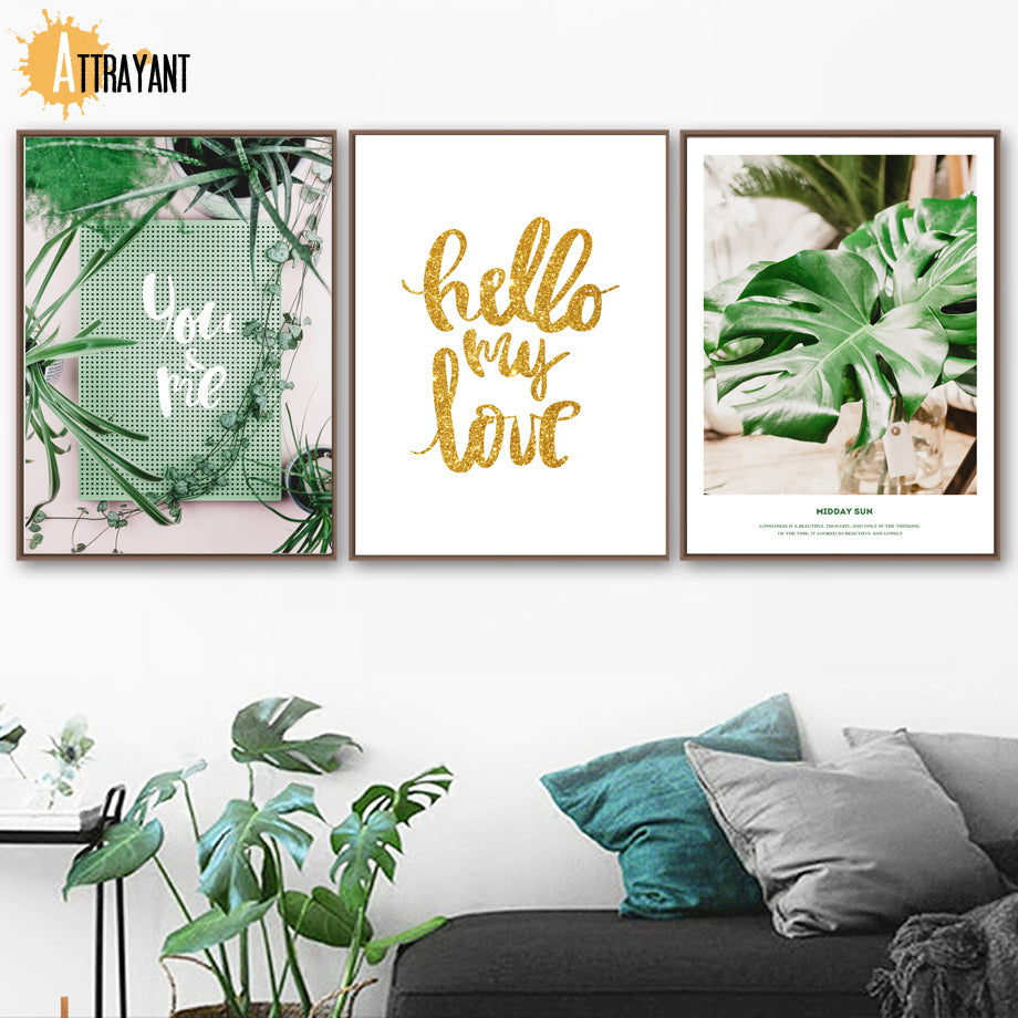 Tropical Cactus Big Leaf Monstera Quotes Wall Art Canvas Painting Nordic Posters And Prints Wall Pictures For Living Room Decor - SallyHomey Life's Beautiful