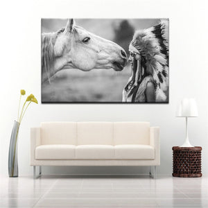 Modern Oil Painting Native American Indian Feathered Portrait Pop Art Canvas Painting Poster Wall Picture for Living Room Decor - SallyHomey Life's Beautiful