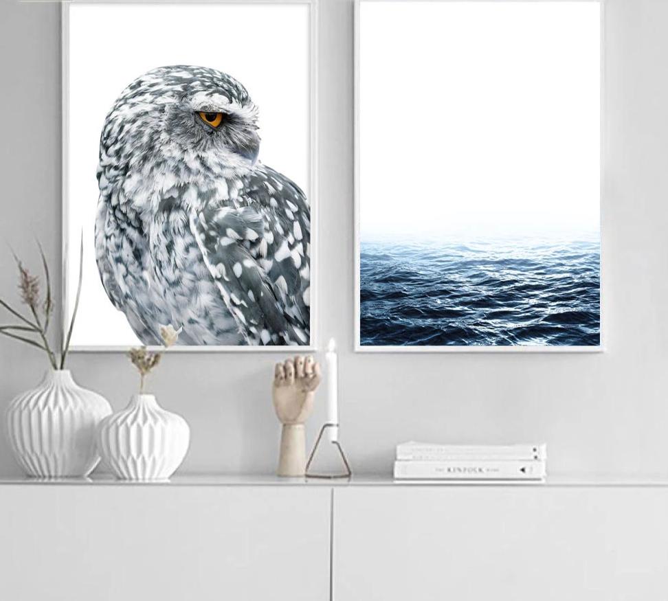 Nordic Style Owl Ocean Landscape Canvas Posters and Prints Wall Art Painting Scandinavian Decoration Pictures Modern Home Decor - SallyHomey Life's Beautiful