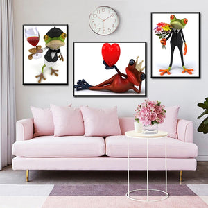 Modern Animals Posters HD Printed on Canvas Wall Art Canvas Painting Cute Frogs Decorative Pictures for Kids Room Decor Gifts - SallyHomey Life's Beautiful