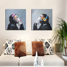Load image into Gallery viewer, Print Modern Abstract Thinking Monkey with Headphone Cartoon Canvas Painting Animals Funny Wall Art Home Decor for Living Room - SallyHomey Life&#39;s Beautiful