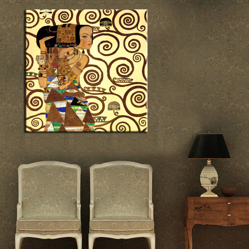 70x70cm - Famous Figure Painting, Gustav Klimt Kiss Canvas Paintings Print - SallyHomey Life's Beautiful