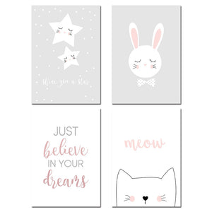 Star Rabbit Cartoon Wall Art Canvas Poster Nursery Quote Prints Nordic Style Painting Wall Picture Children Bedroom Decoration - SallyHomey Life's Beautiful