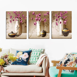 3Pcs Classical Poster Prints on Canvas Red Flower with Vase,Pottery Picture - SallyHomey Life's Beautiful