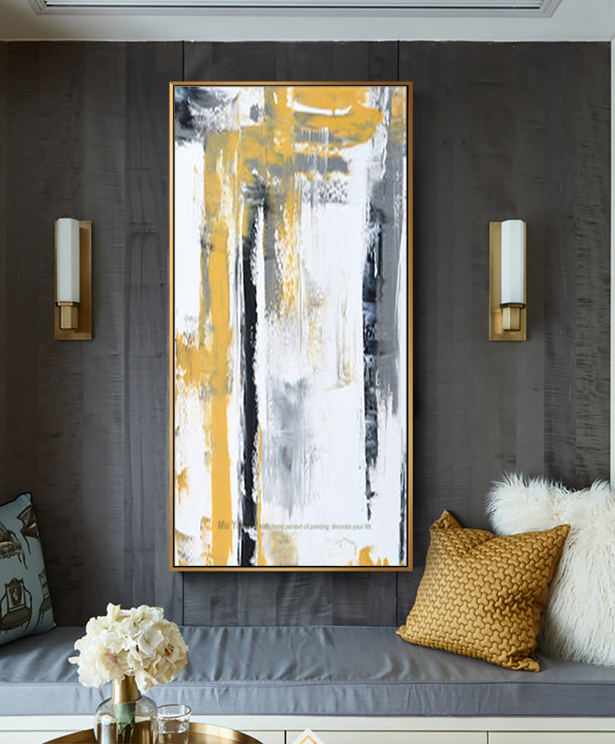Abstract modern hand painted canvas decorative wall picture cuadro decorativo living room large oil painting yellow vertical art - SallyHomey Life's Beautiful