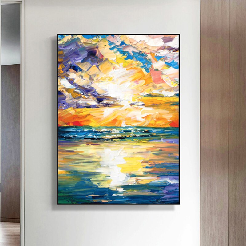 100% Hand Painted Abstract Ocean Scenery Painting On Canvas Wall Art Wall Adornment Pictures Painting For Live Room Home Decor