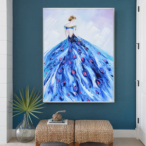 100% Hand Painted Abstract Peacock Dress Oil Painting On Canvas Wall Art Frameless Picture Decoration For Live Room Home Decor