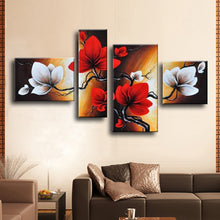 Load image into Gallery viewer, Modern Abstract Flower Oil Painting Hand Painted Red White Wall Art Canvas 4 Panel Home Decoration Picture For Living Room Sale (Sale No Framed) - SallyHomey Life&#39;s Beautiful