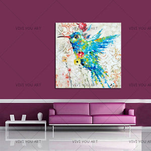 Humming Bird Hand Painted Oil Painting On Canvas Colourful Bird Animal Paintings Modern Handmade For Wall Art Decor In Bedroom