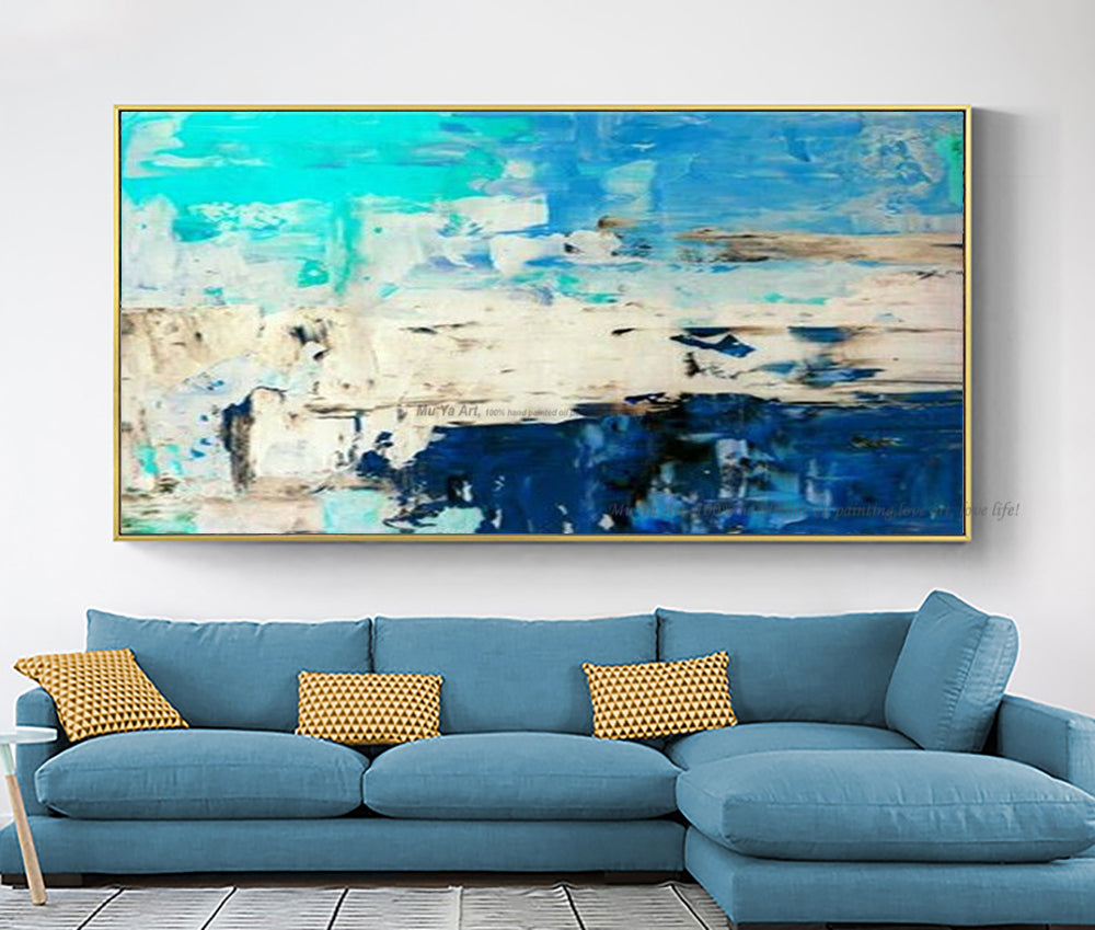 Hand painted moderne abstrait canvas oil paintings Fashion home design acrylic painting royal blue wall pictures for living room - SallyHomey Life's Beautiful