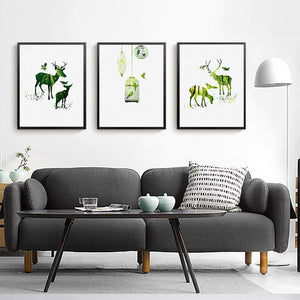 Nordic Minimalism Posters and Prints Wall Art Canvas Painting Animals Pictures Wall Green Decoration for Living Room Frameless - SallyHomey Life's Beautiful