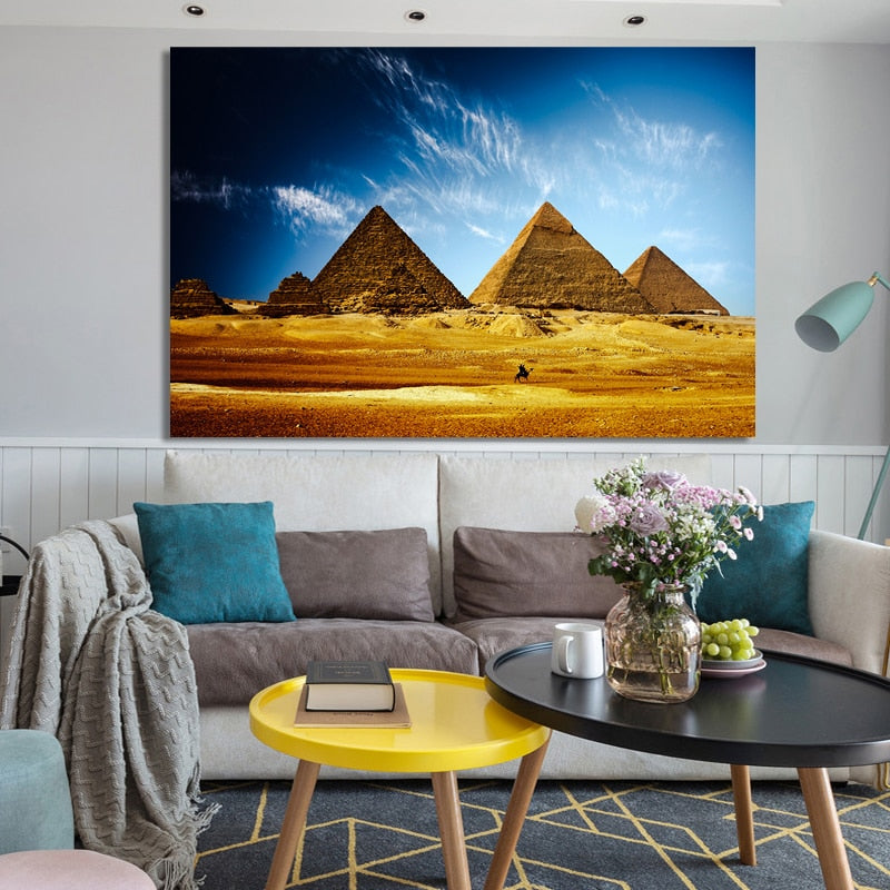 Modern Landscape Posters and Prints Wall Art Canvas Painting Egyptian Pyramid Desert Landscape Pictures for Living Room Decor - SallyHomey Life's Beautiful