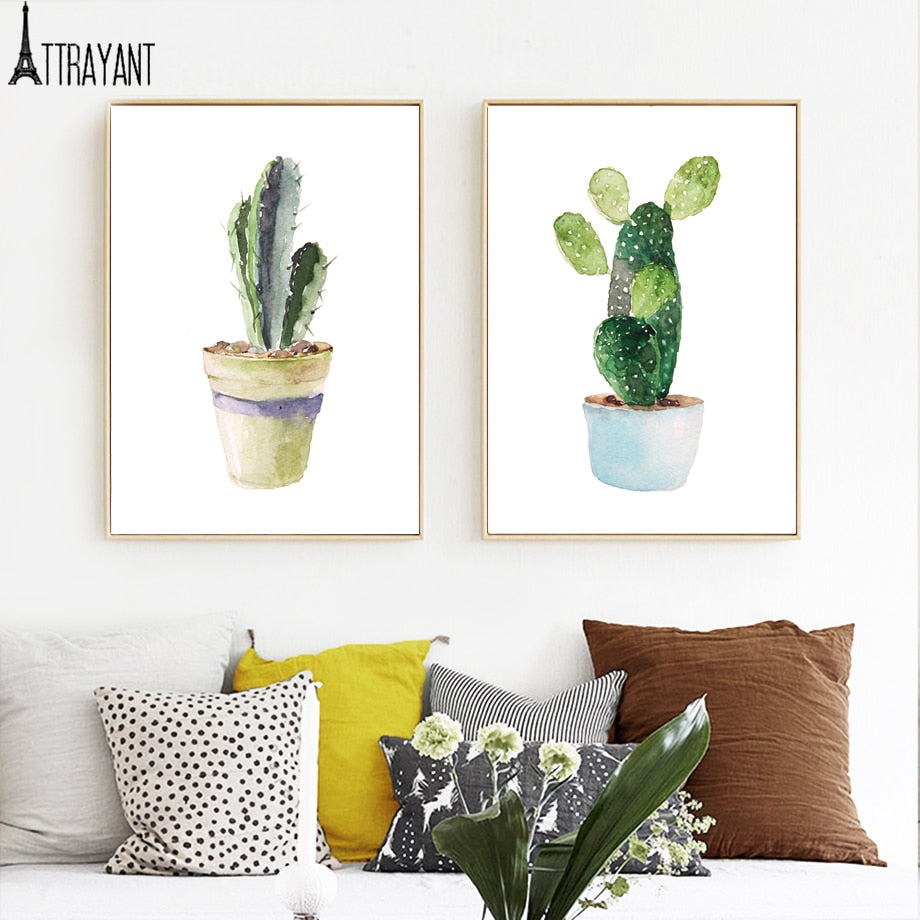 Potted plant Cactus Wall Art Canvas Painting Nordic Posters And Prints Scandinavian Art Wall Pictures For Living Room Home Decor - SallyHomey Life's Beautiful