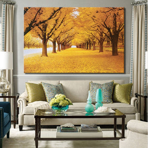 Modern Golden Trees Landscape Posters and Prints Wall Art Canvas Painting The Golden Road Pictures for Living Room home Decor - SallyHomey Life's Beautiful