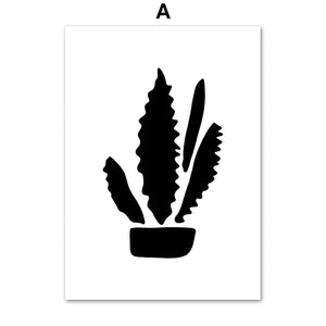 Plant Cactus Leaves Wall Art Canvas Painting Black And White Posters And Prints Wall Pictures Paintings For Living Room Wall - SallyHomey Life's Beautiful