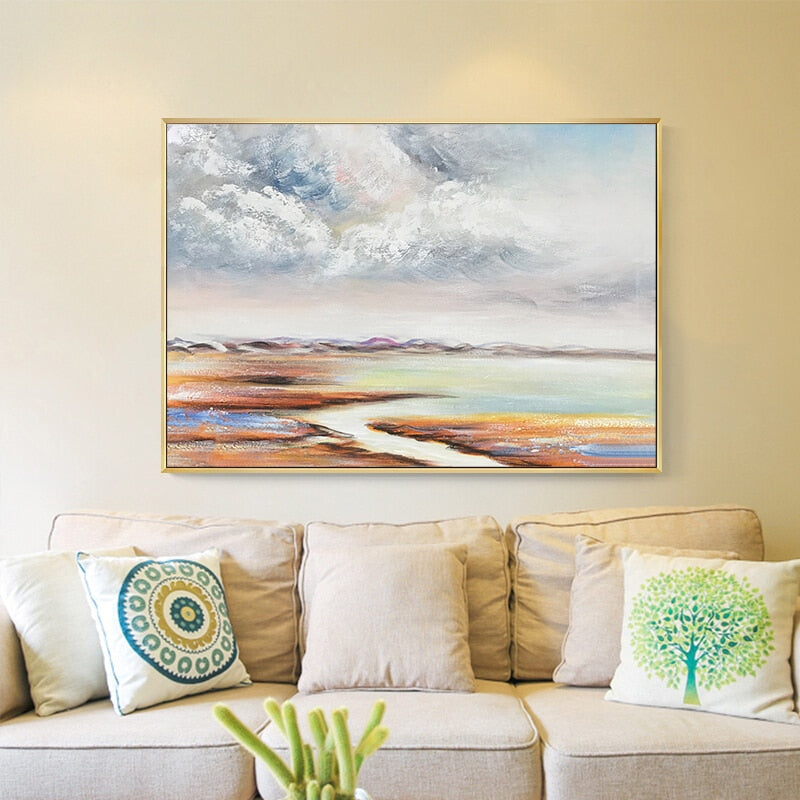100% Hand Painted Abstract Seaside Scenery Art Painting On Canvas Wall Art Wall Adornment Pictures Painting For Living Room Home