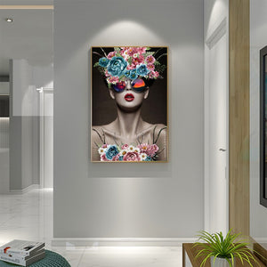 Abstract Portrait Posters and Prints Wall Art Canvas Painting Flowers Women with Cool Glasse Pictures for Living Room Home Decor - SallyHomey Life's Beautiful