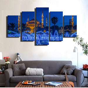 Islamic Blue Turkey Istanbul Sultan Ahmed Mosque Religious Night Scene Posters Prints on Canvas Wall Art Painting for Room Decor - SallyHomey Life's Beautiful
