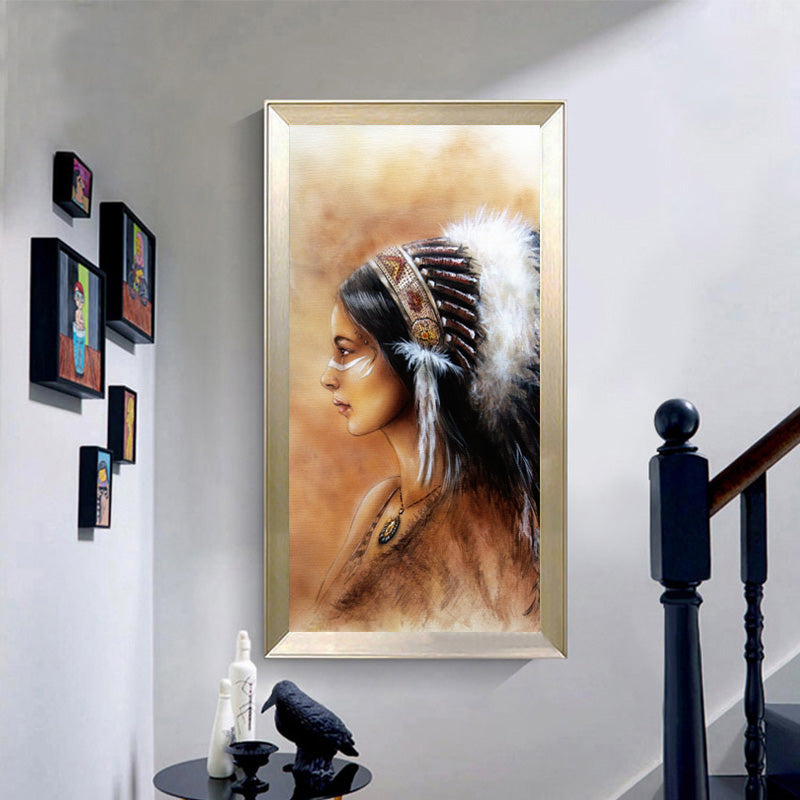 Modern Noble Feather Art Posters Prints On Canvas Indian Portrait Pictures for Living Room Wall - SallyHomey Life's Beautiful