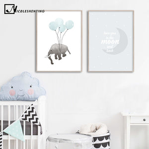 Nursery Quotes Wall Art Canvas Poster Minimalist Print Elephant Balloon Painting Decoration Picture Nordic Kid Bedroom Decor - SallyHomey Life's Beautiful