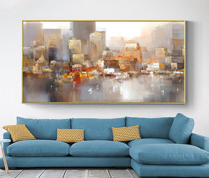 Quadros de parede para sala cuadros modernos abstractos city oil painting on canvas handmade wall pictures for living room - SallyHomey Life's Beautiful