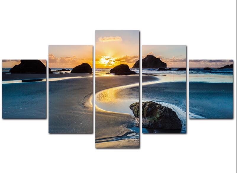 5pcs Sea Sunset Landscape Pictures for Living Room Home Decoration - SallyHomey Life's Beautiful