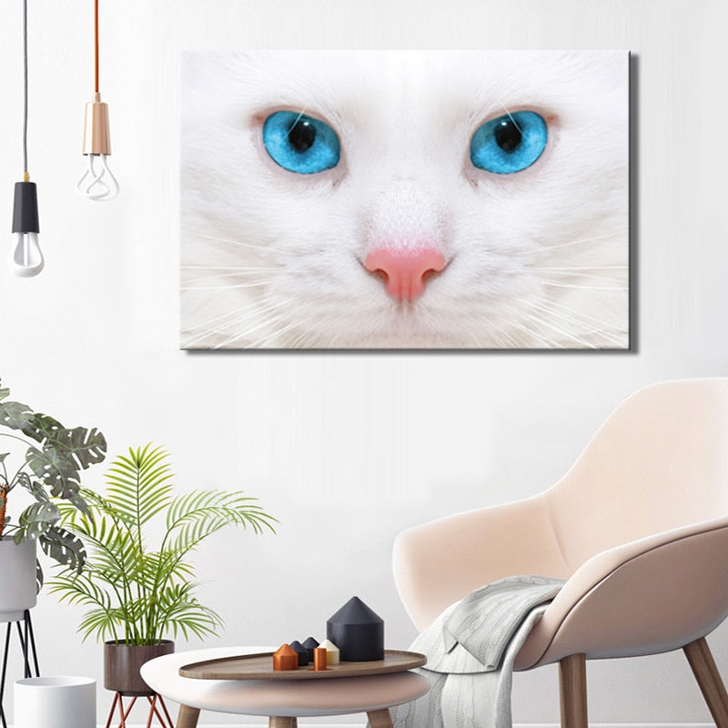 Modern Posters and Prints Wall Art Canvas Painting Wall Decoration The Cat's Face and Sapphire Eyes Pictures for Living Room - SallyHomey Life's Beautiful