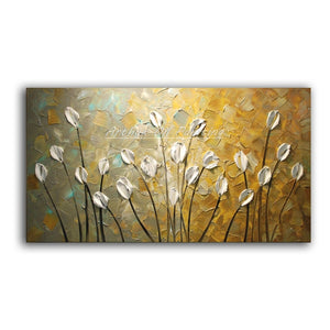 Hand Painted Thick Palette Knife Flower Oil Painting on Canvas Abstract Wall Painting Living Room Home Wall Decor - SallyHomey Life's Beautiful