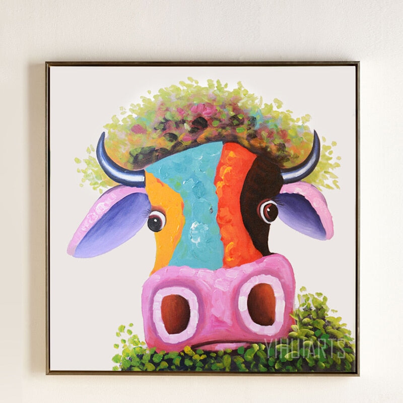 100% Hand Painted Modern Cow Head Art Oil Painting On Canvas Wall Art Frameless Picture Decoration For Live Room Home Decor Gift