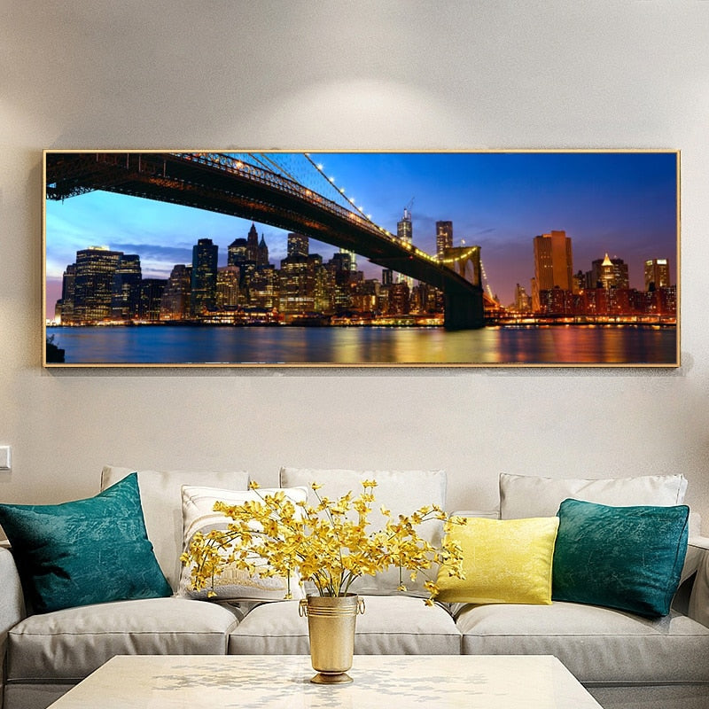 70x210cm Large Size Wall Art Canvas Painting City Landscape - SallyHomey Life's Beautiful