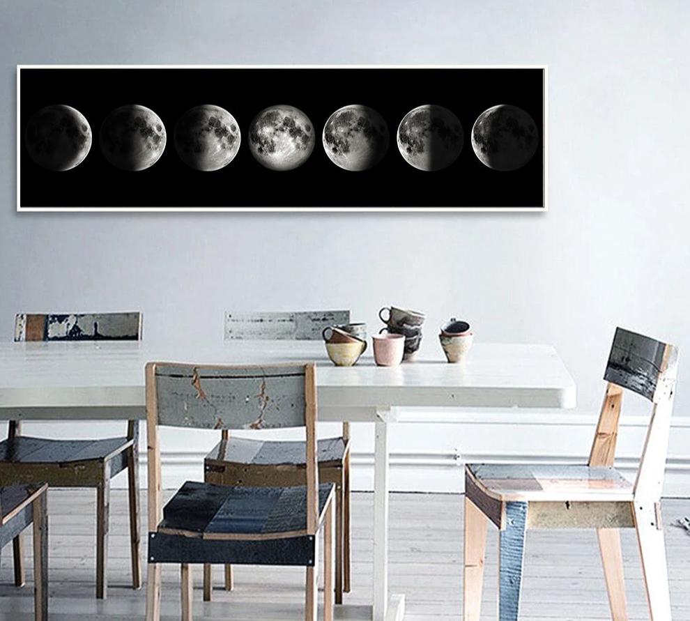 Phases of moon beautiful art. Minimalist moon phases.Black and