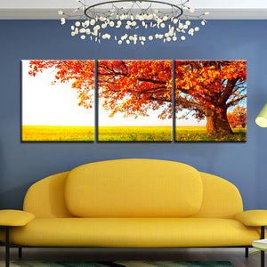 Modern Printed Posters Wall Art Decoration Canvas Painting 3Panels Red Trees in the Prairie Pictures for Living Room Wall - SallyHomey Life's Beautiful