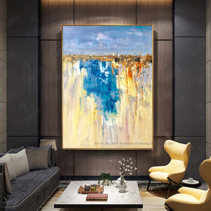 Oil Painting on canvas original Abstract Art Modern yellow blue vertical acrylic Painting Canvas Art Living Room Art pictures - SallyHomey Life's Beautiful