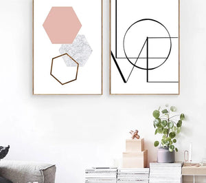 LOVE Wall Art Canvas Poster and Print Hexagon Graphic Abstract Painting Minimalist Nordic Decoration Pictures Modern Home Decor - SallyHomey Life's Beautiful