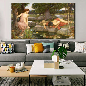 John William Waterhouse's Echo and Narcissus Posters and Prints Wall Art Canvas Painting Decorative Picture for Living Room Wall - SallyHomey Life's Beautiful