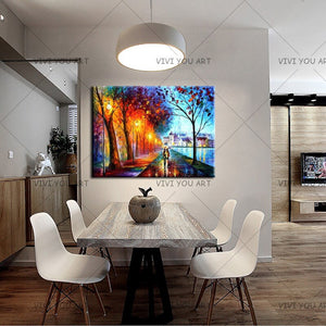   100% Hand Painted  Leonid City Couple Umbrella Oil Painting  Unique Gift On Canvas Home Decor Wall Pictures For Living Room