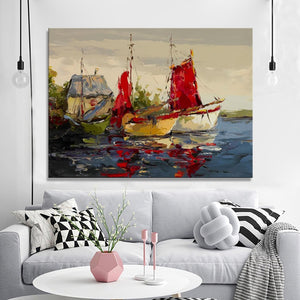 Modern Abstract Seascape Posters and Prints Wall Art Canvas Painting Sea Boat Decorative Pictures for Living Room Home Decor - SallyHomey Life's Beautiful