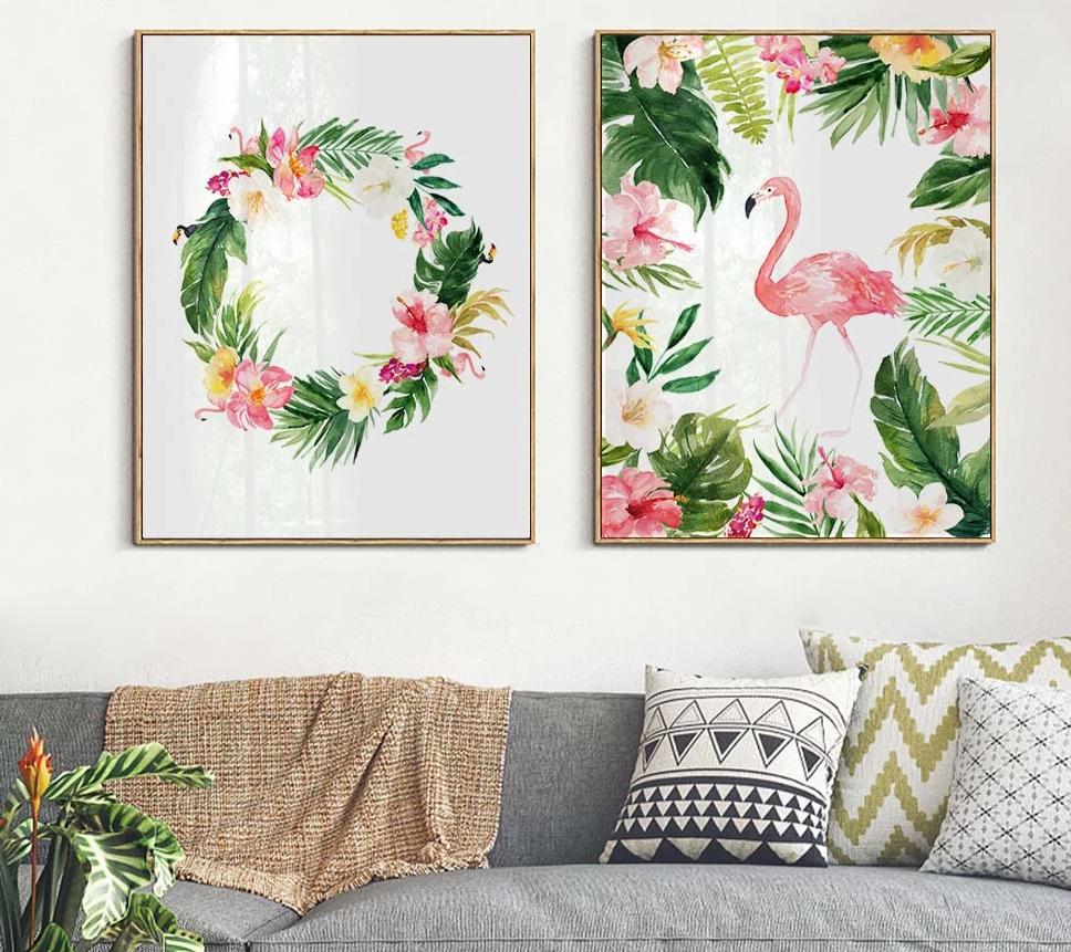 Watercolor Flowers Flamingo Nordic Art Canvas Posters and Prints Landscape Painting Wall Picture for Living Room Home Decor 002 - SallyHomey Life's Beautiful