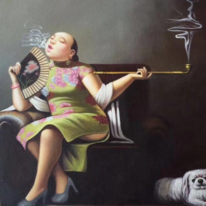 100% Hand Painted Modern Funny Woman Oil Painting On Canvas Wall Art Frameless Picture Decoration For Live Room Home Decor Gift