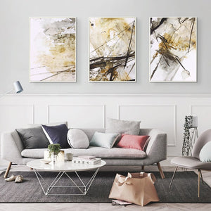 Modern Abstract Oil Painting on Canvas Wall Art Printed Posters 3 Panels Abstract Ink Decorative Paintings for Living Room Decor - SallyHomey Life's Beautiful