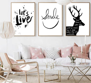 Nordic Decoration Deer Motivational Poster Canvas Prints Minimalist Wall Art Painting Black Whties Wall Picture for Living Room - SallyHomey Life's Beautiful