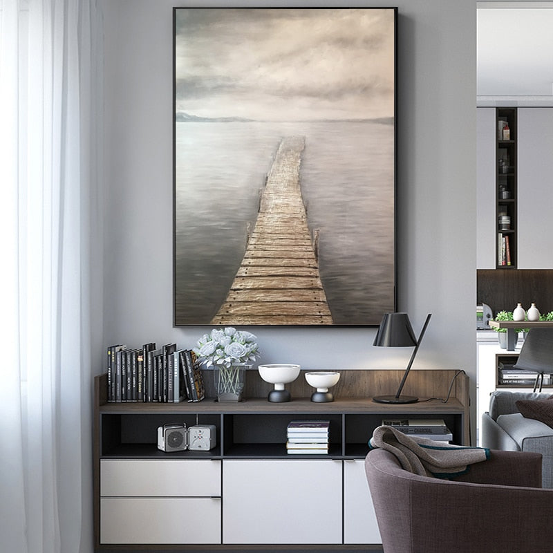 Wall Art Canvas Painting Hand Painted Wooden Bridge Pictures - SallyHomey Life's Beautiful
