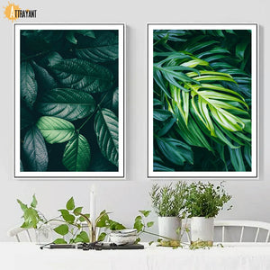 Tropical Monstera Green Flash Leaf Plant Wall Art Canvas Painting Nordic Posters And Prints Wall Pictures For Living Room Decor - SallyHomey Life's Beautiful